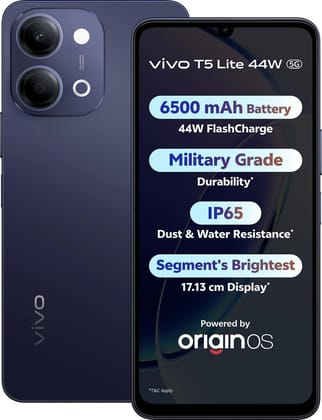 vivo T5 Lite 44W 5G (Twilight Shadow, 6GB RAM, 128GB Storage) | MediaTek Dimensity 6300 5G Processor | 50MP AI Dual Rear Camera | 5MP Front Camera | 6.74-inch Display | 6500mAh Battery