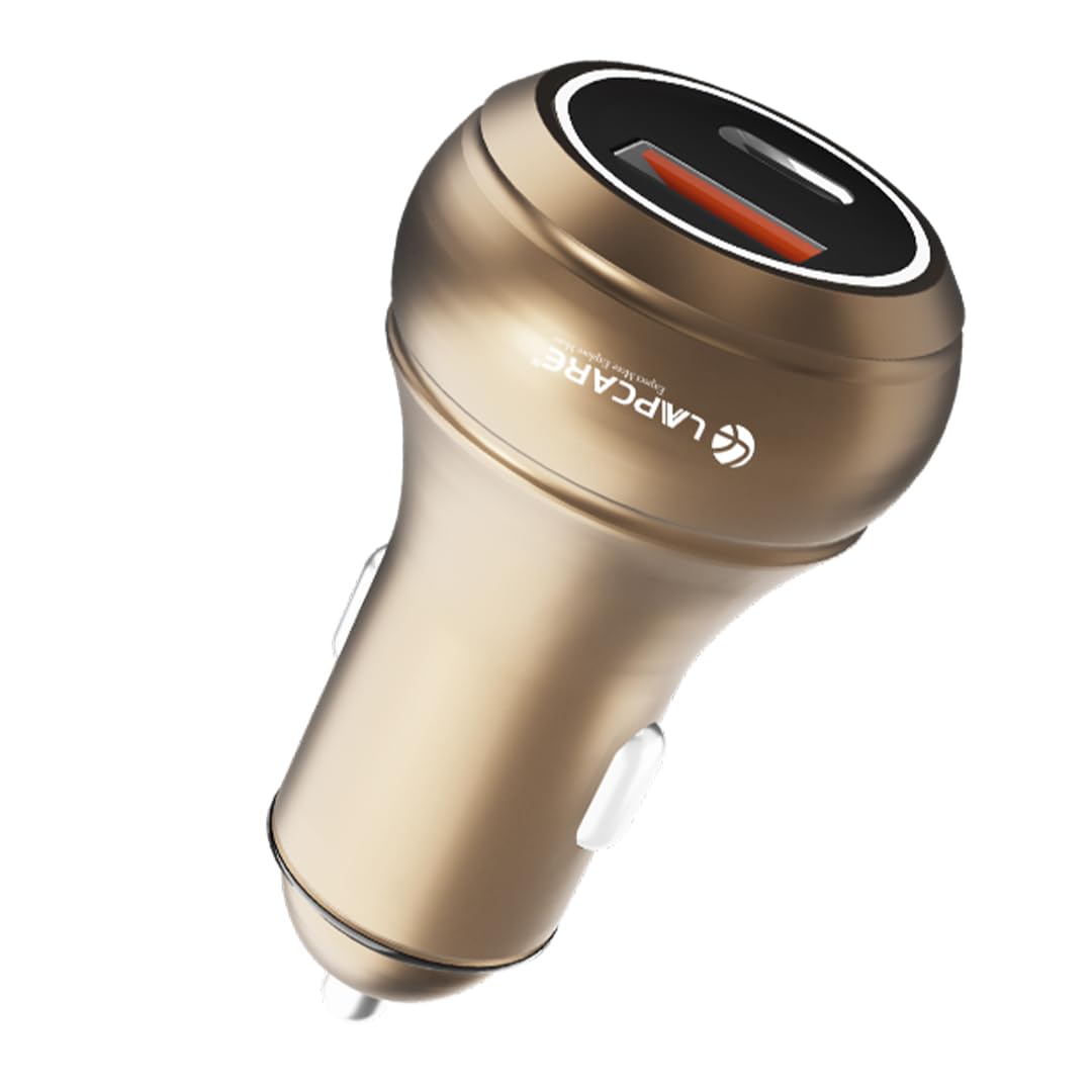 LAPCARE CARGE 145W Car Charger with Dual Output, Type C (45W) PD/PPS, USB Port (100w), Compatible for Smartphones, USB Devices (Copper & Golden)
