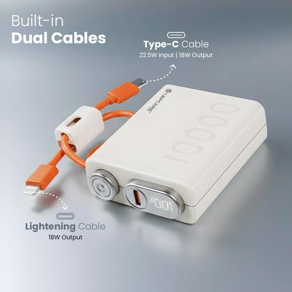 Lapcare Royale 10000mAh Pocket Power Bank | Dual in-Built Cables (Type-C & Lightning) | Dual Type-C Port & 22.5W Fast Charging | Smart LED Display | Compact Size | Made in India Lapcare Royale 10000mAh Pocket Power Bank | Dual in-Built Cables (Type-C & Lightning) | Dual Type-C Port & 22.5W Fast Charging | Smart LED Display | Compact Size | Made in India
