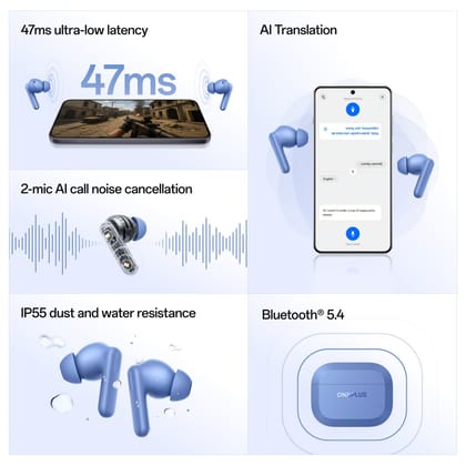 OnePlus Nord Buds 3r TWS Earbuds up to 54 Hours Playback, 2-mic Clear Calls, 3D Spatial Audio, AI Translation, 12.4mm Drivers, Dual-Device Connectivity, 47ms Low Latency OnePlus Nord Buds 3r TWS Earbuds up to 54 Hours Playback, 2-mic Clear Calls, 3D Spatial Audio, AI Translation, 12.4mm Drivers, Dual-Device Connectivity, 47ms Low Latency