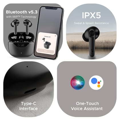 Boat Airdopes 207 TWS in Ear Earbuds with 50 Hrs Playtime, Quad Mics with Enx Tech, ASAP Charging, Iwp Tech, Beast Mode with 50 Ms Low Latency, Bluetooth V5.3, USB Type-C Port & Ipx5(Carbon Black)