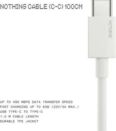 Nothing USB Type C Cable 60 W 1 m TPE Jacket C270 NEW Nothing USB Type C Cable 60 W 1 m TPE Jacket C270 NEW